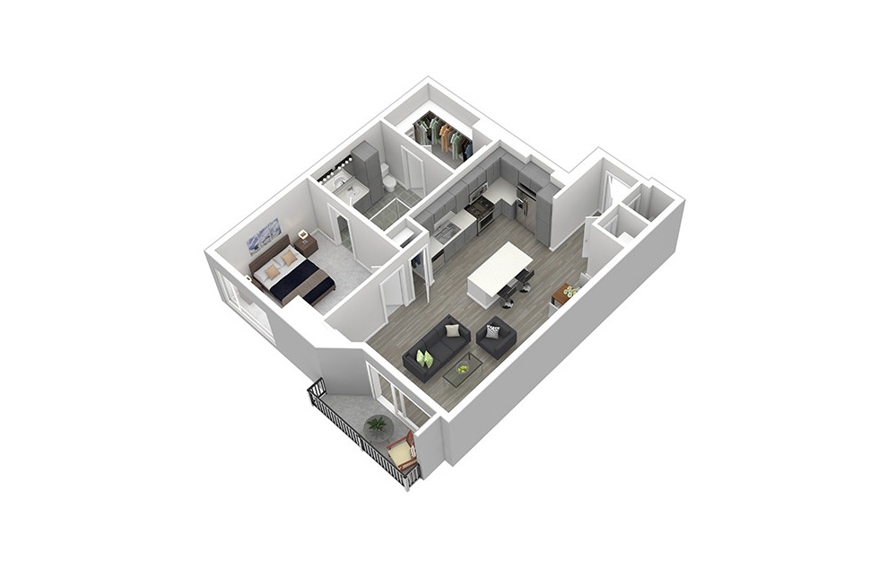 A5 - 1 bedroom floorplan layout with 1 bath and 865 square feet. (3D)