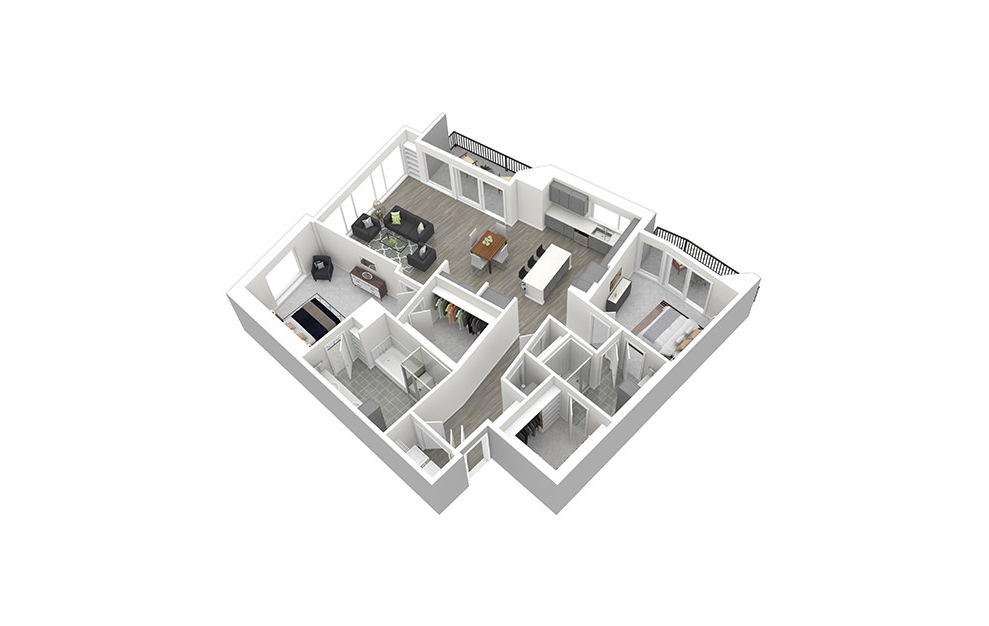 B13 - 2 bedroom floorplan layout with 2 baths and 1640 square feet. (3D)
