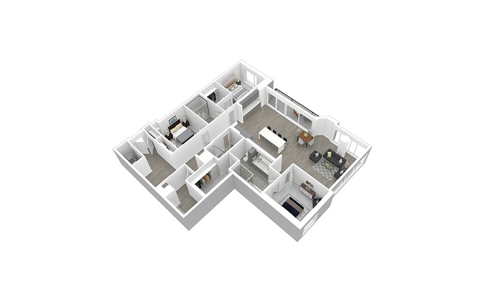 C2 - 3 bedroom floorplan layout with 3 baths and 2077 square feet. (3D)